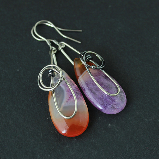 kolczyki srebrne Kolczyki Jesna - agat i oksydowane srebro