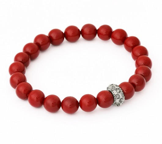 Red pearl with crystal bead. Lavoga