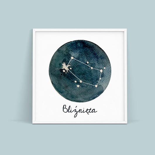 Plakat Znak Zodiaku Bliźnięta - kwadratowy trochę na ścianę