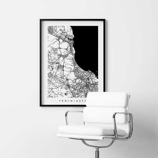 Mapa Trójmiasta - grafika - miasto na ścianę PLAKATY GEOMETRYCZNE