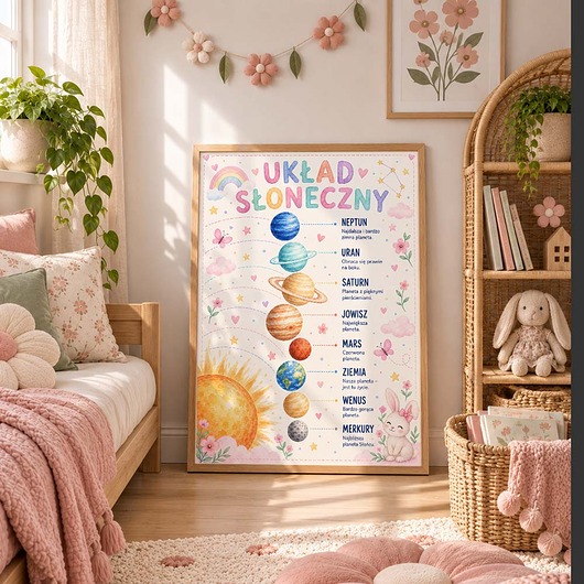 obrazy i plakaty do pokoju dziecięcego Plakat edukacyjny UKŁAD SŁONECZNY dla dziewczynki