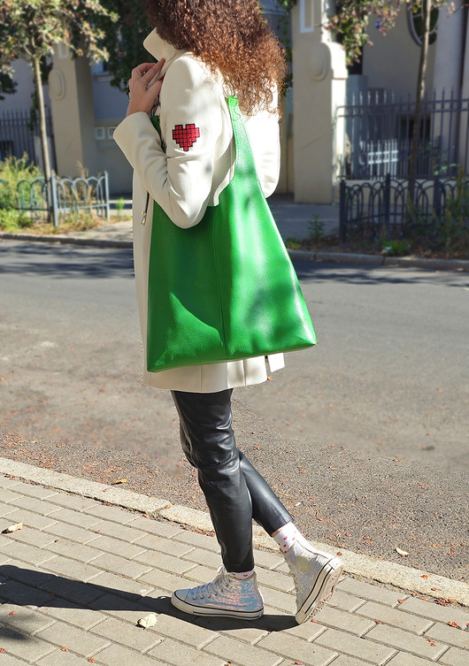 torby na ramię Zielona torba ze skóry