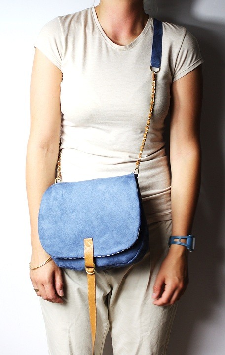 Torebka medium navy blue leather & stripes Zuzia Górska