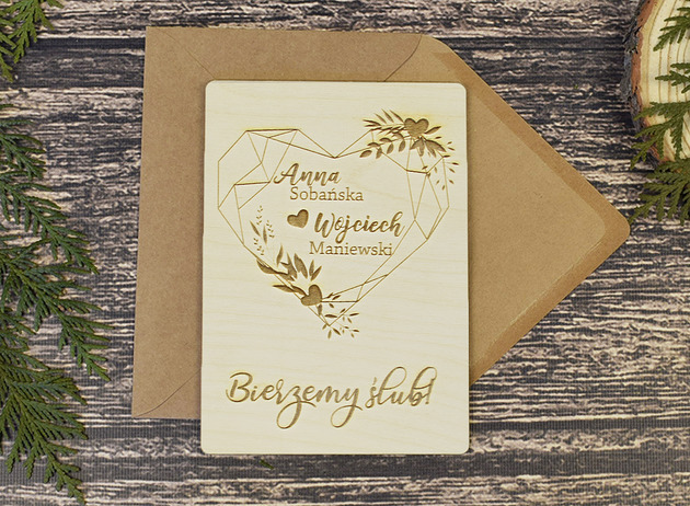 zaproszenia i kartki na ślub Drewniane zaproszenie ślubne dla kolegów z pracy