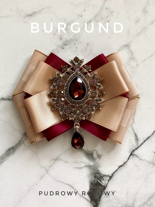 broszki Burgundowa Beżowa Brosza z kryształem w kolorze wina  NEW