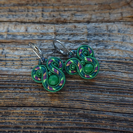 kolczyki soutache Malutkie  zielone kolczyki sutasz