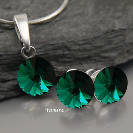 komplet kryształ Swarovski Rivoli Emerald 8mm yamira