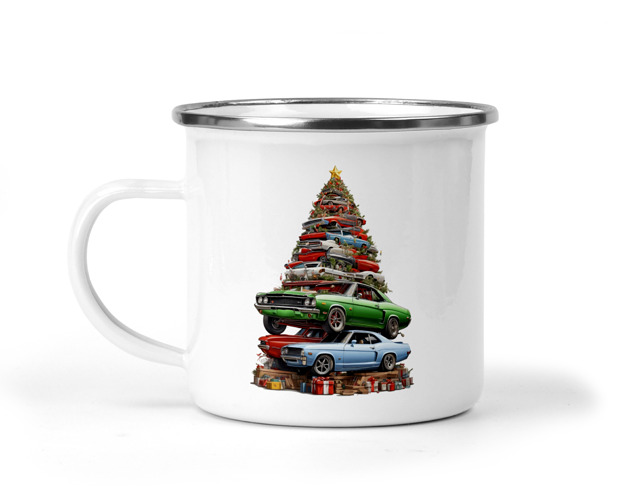 kubki Świąteczny kubek metalowy choinka auta