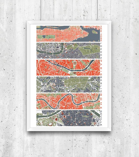 Plakat Six cities - plany miast minimalmill