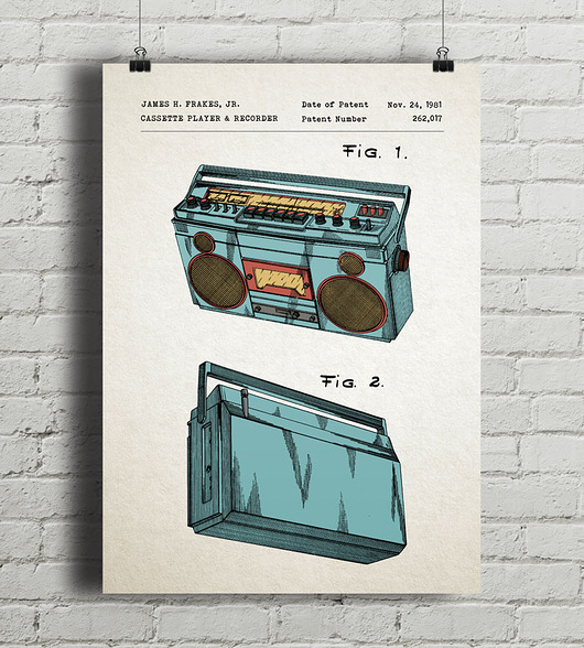 Plakat Magnetofon boombox - patent  minimalmill