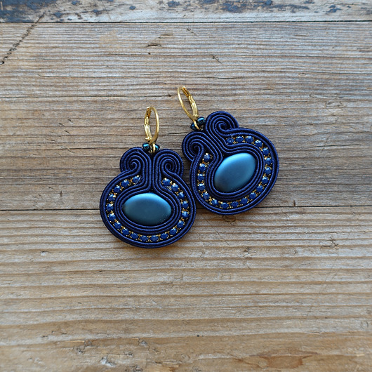 Granatowe kolczyki soutache  Mró Soutache