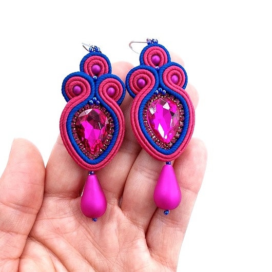 kolczyki soutache Colore różowo granatowe kolczyki sutasz