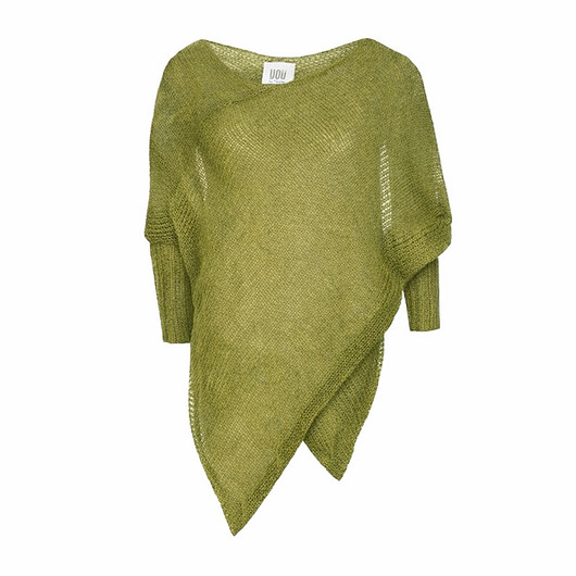 swetry damskie  Lekkie ponczo damskie z wełny - Oliwkowe