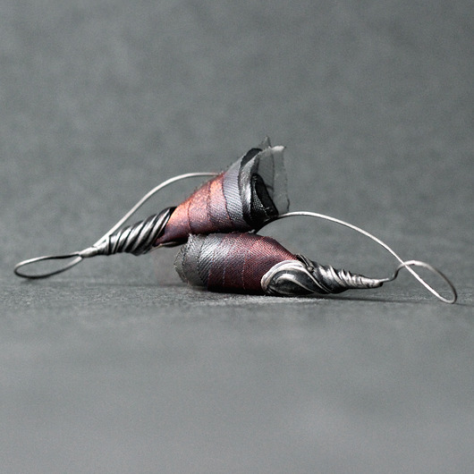 kolczyki wire wrapping Srebrne rustykalne kolczyki dzwonki