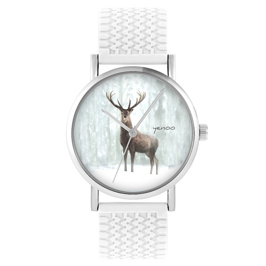 zegarki unisex Zegarek - Jeleń 3 - silikonowy, biały