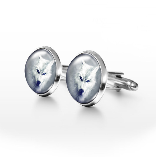 spinki do mankietów Biały wilk - spinki do mankietów