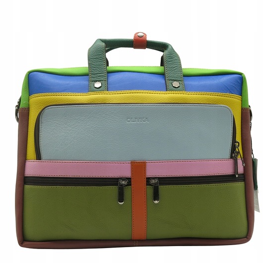torby na ramię Aktówka torba na laptopa skórzana rączki regulowany pasek kieszenie OLIVKA
