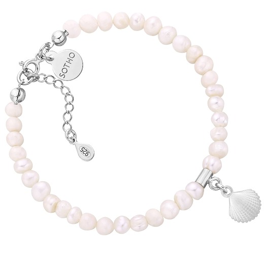 bransoletki srebrne Bransoletka z pereł naturalnych ze srebrną muszelką