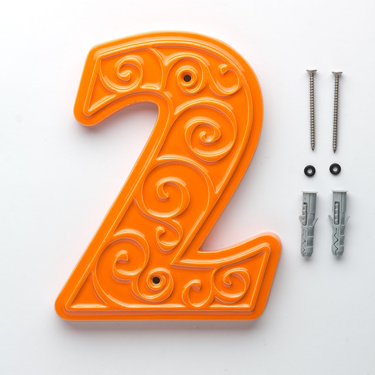 napisy dekoracyjne i tabliczki Numer domu, cyfra 2 pomarańczowa, do przykręcenia