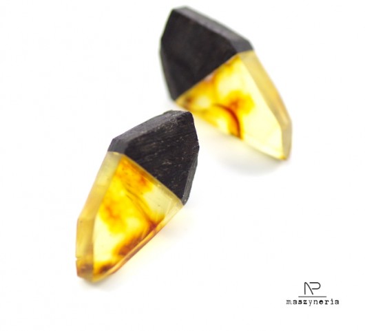 Wood&Amber Kolczyki Geometryczne Czarny Dąb Maszyneria