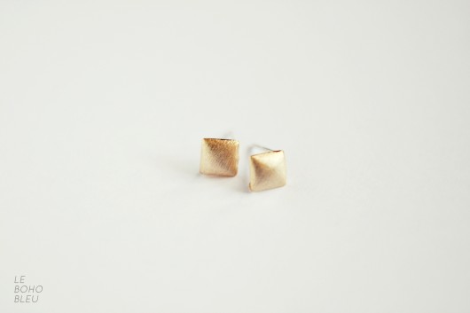 kolczyki złote Kolczyki złote 16k Gold Plated Matt Square Studs