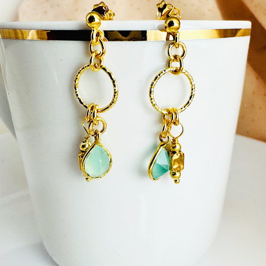 kolczyki z kamieniami Kolczyki boho, akwamaryn złoto