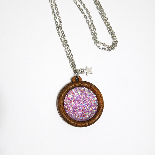 wisiory Drewniany naszyjnik - Druzy, jasny fiolet