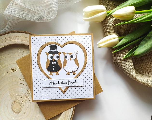 kartki scrapbooking Kartka ślubna "SOWY"
