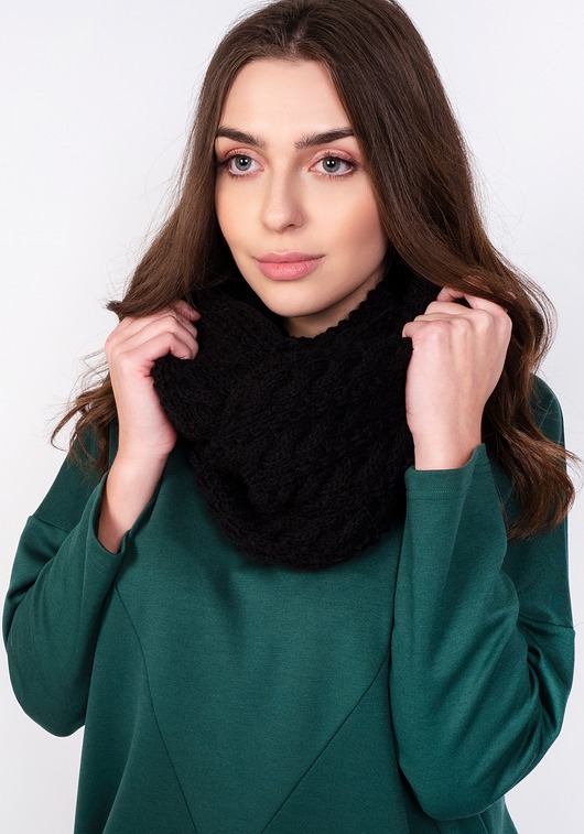 szale damskie Stylowy, warkoczowy komin - SZ003 czarny