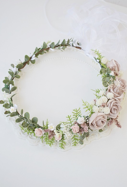 wianki komunijne Wianek komunijny dla dziewczynki zieleń, róż, beżowy róż