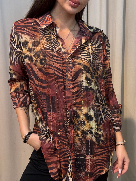 koszule damskie Bawełniana koszula Bling Vino Leopardo
