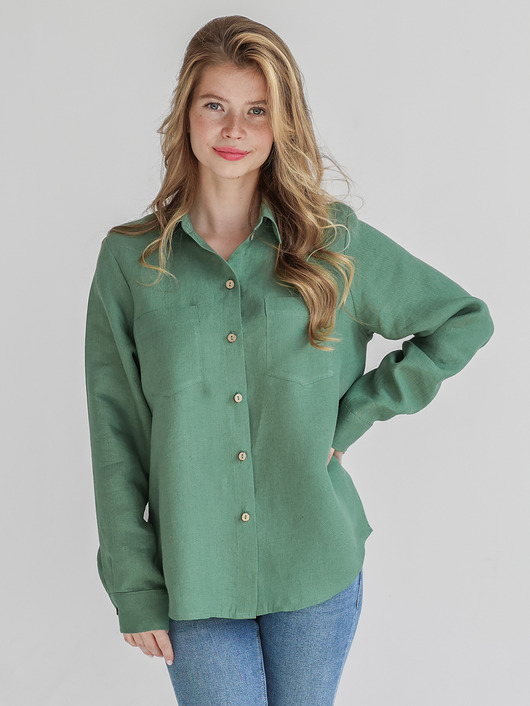 koszule damskie  Lniana koszula 100% len EUCALYPTUS GREEN