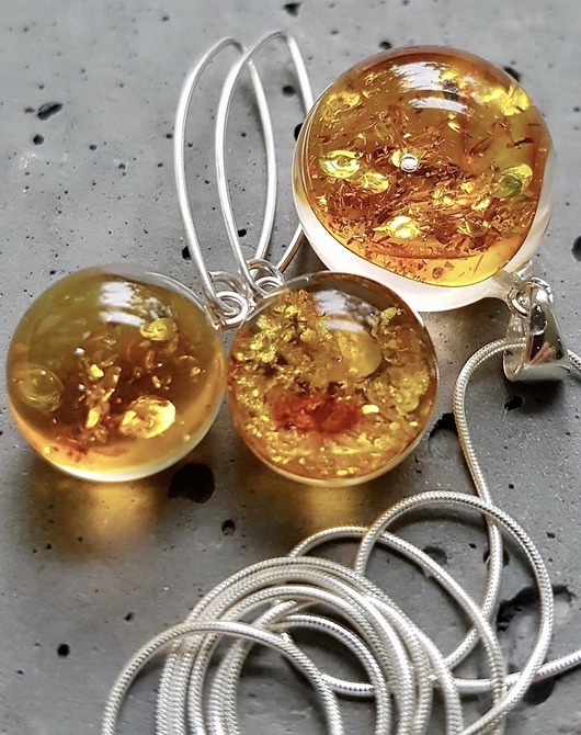 komplet biżuterii zestaw z bursztynem