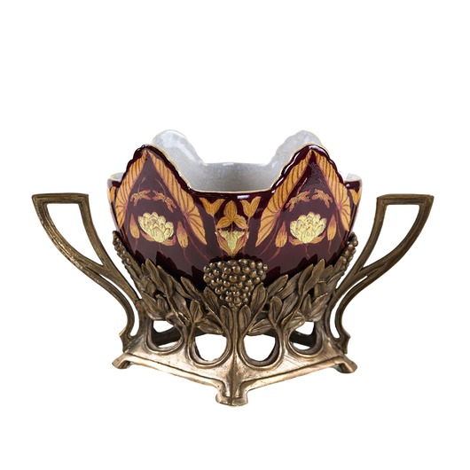 patery i talerze Patera secesyjna z ceramicznym wkładem i metalowym koszem, Art Nouveau