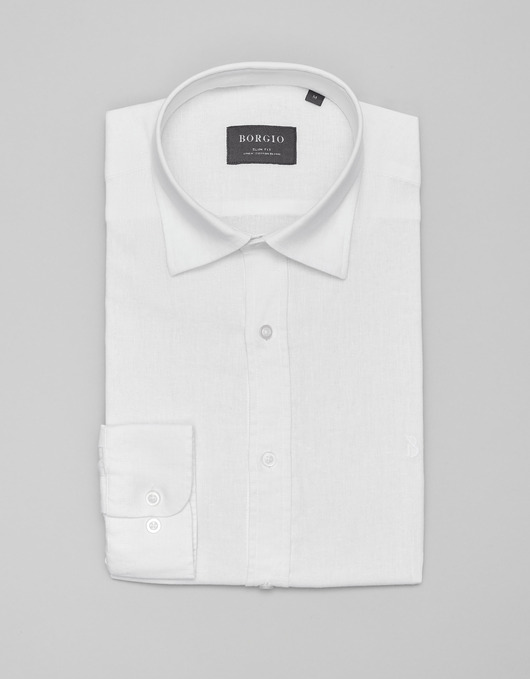 koszule męskie Lniana koszula lentane 00482 długi rękaw biała slim fit