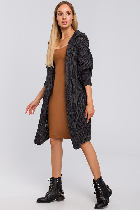 sukienki midi damskie Kardigan z kapturem - grafitowy(M-475)