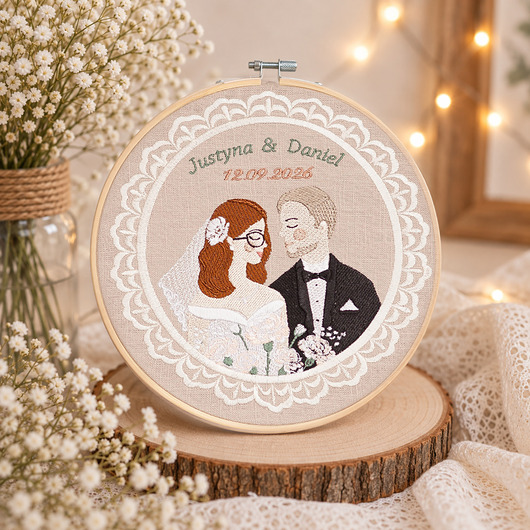 Ślub - inne Personalizowana pamiątka ślubna, haft ślubny/ rocznicowy w tamborku
