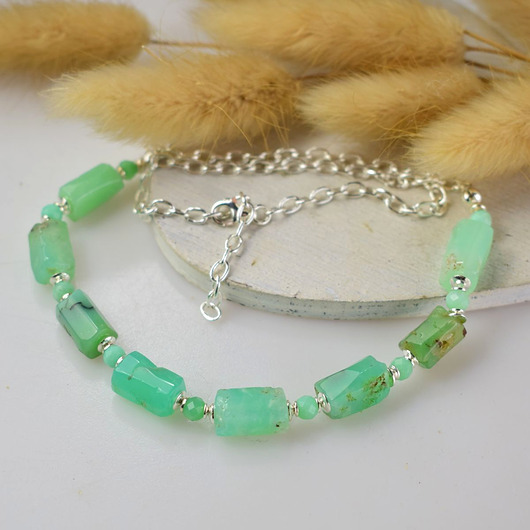 srebrne naszyjniki Chryzopraz klasycznie  - srebrny naszyjnik