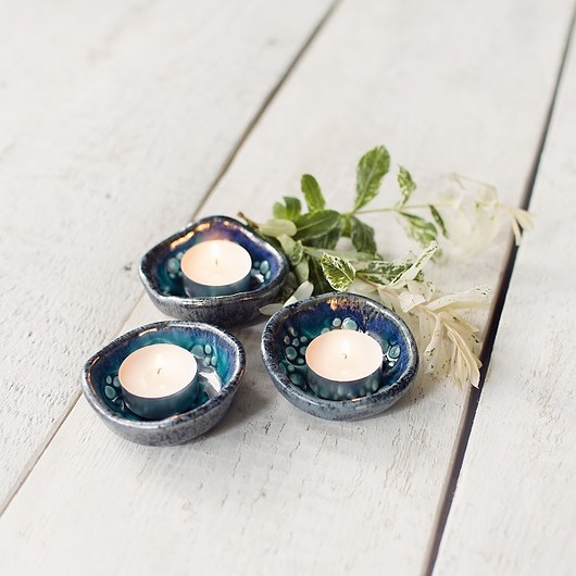 Podstawki pod tea light, świeczniki turkusowe Artlantyda