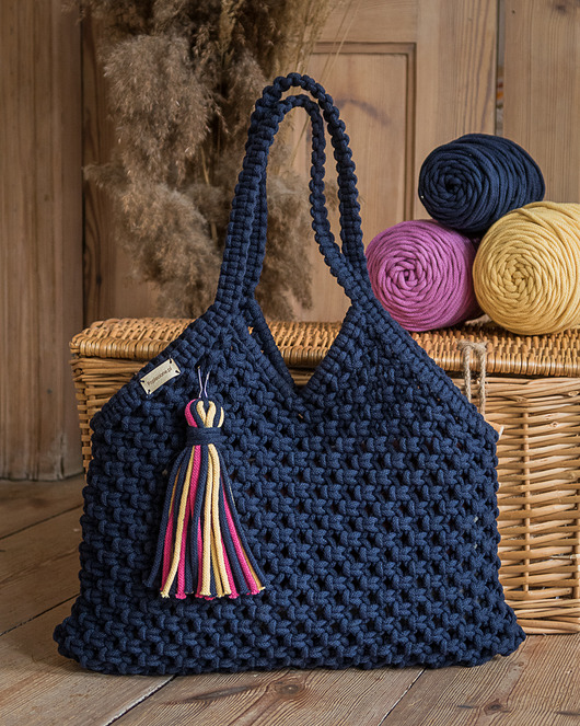 torby na ramię Makramowa torebka Beach Bag M granat