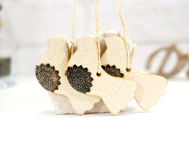 ozdoby choinkowe Białe ptaszki choinkowe - ozdoby ceramiczne