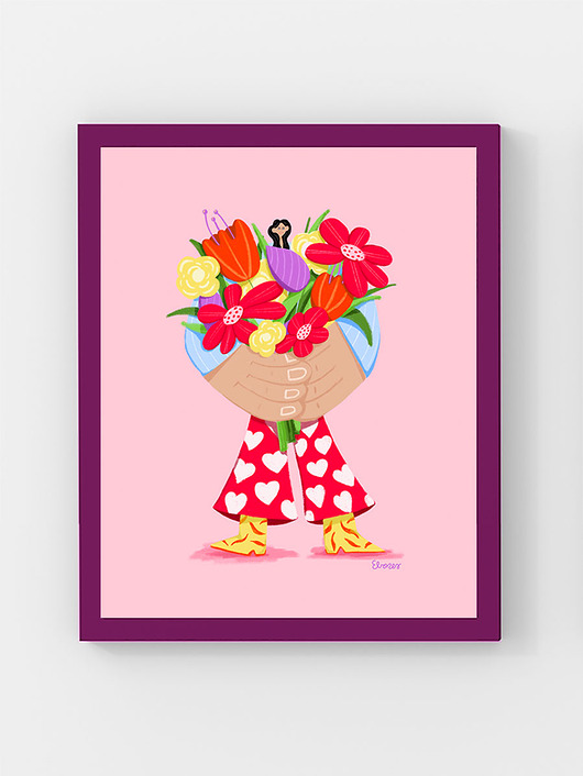 grafiki i ilustracje Kobieta z kwiatami