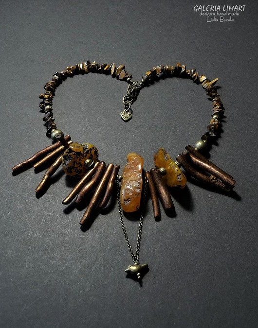 złote naszyjniki Bursztyn inaczej. Naszyjnik unikatowy. Handmade