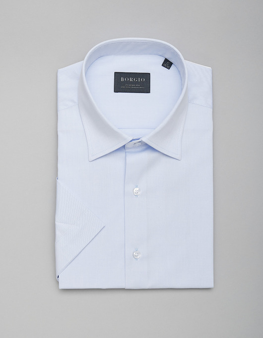 koszule męskie Jednolita koszula męska 00342 kr rękaw błękit classic