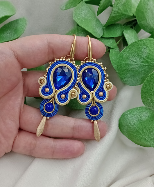 kolczyki soutache Kobaltowe kolczyki, niebieskie kolczyki, długie kolczyki soutache