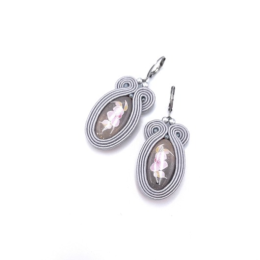 kolczyki soutache Kolczyki sutasz szare handmade z glinki małe lekkie codzienne Resina