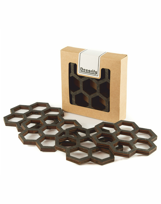 podkładki do kuchni Podkładka pod kubek Hexagon - heban 4 szt.