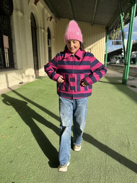 kurtki damskie Kurtka w pasy z kołnierzykiem