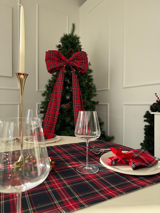 dekoracje świąteczne Kokarda gigant plus czerwona w kratę 190/200 cm