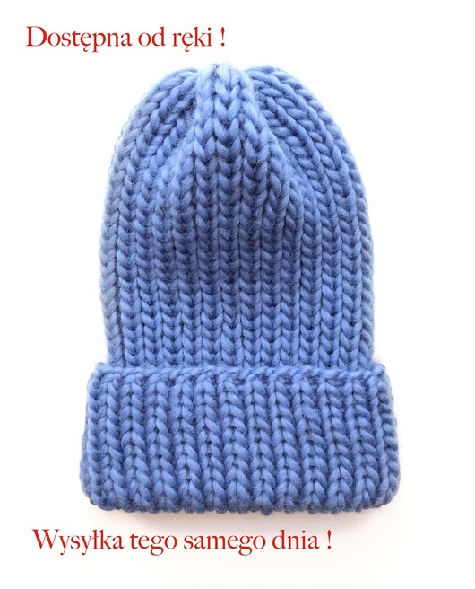 czapki damskie Niebieska czapka Lily 100% wełna handmade dostępna od ręki szybka wysyłka
